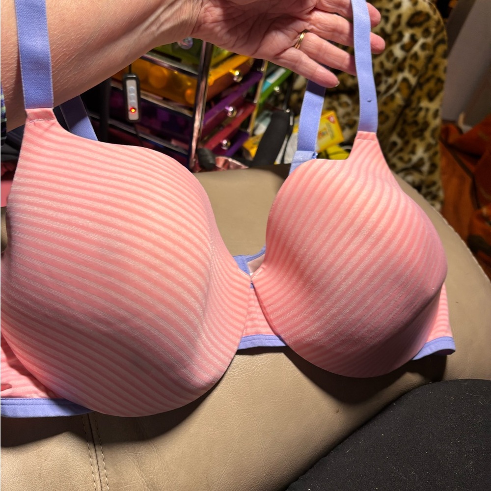 Deesse Lingerie  Pink and Blue Striped Underwire  Bra Size 38F.